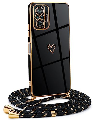 Mkej Funda para Xiaomi Redmi Note 10 Pro 4G con Cuerda, TPU Suave Silicona diseño de corazón con Chapado en Oro de Lujo, Funda Xiaomi Redmi Note 10 Pro 4G Cuerda para Mujeres y niñas