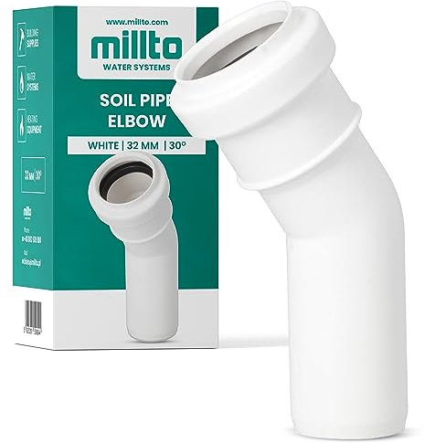 Millto™ Kunststoff Bogen 32x32 mm 30º PP-Bogen Abwasser Installation Rohrbogen Abwassersysteme Abflussrohr Anschluss Kanalisationsrohr Sanitärverbinder Armaturen für Entwässerungssysteme