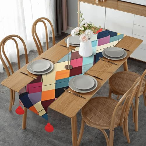 Farbige Plaid-Tapete, 60 Inchestable Läufer mit Quasten, Baumwoll-Leinen, Kommode, Schals, rustikale Heimdekoration für Küche, Hochzeit, Urlaub, Party, Tischdekoration