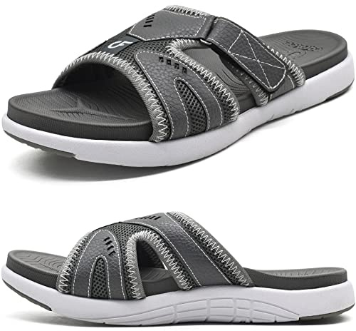 COFACE Hombre Sandalias de Recuperación Deportiva Fascitis Plantar Cojín Suave Soporte de Arco Ligero Toboganes Ortopédicos para Hombre Gris Talla 41