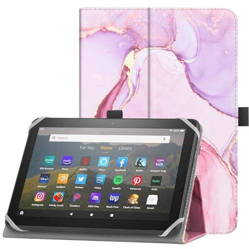 HoYiXi Universelle Hülle für 7-8 Zoll Tablette Fire HD 8 /Fire HD 8 Plus mit Ständer Folio und Handschlaufe Schutzhülle für 7-8 Samsung Lenovo Android Tablette -pink