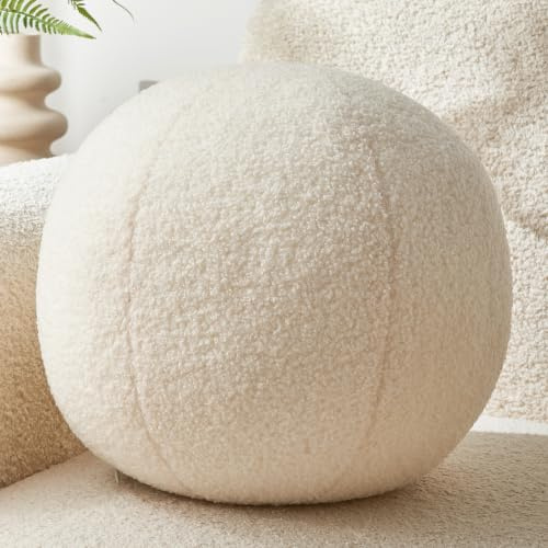 Vdoioe Cuscino rotondo a forma di sfera, 30 cm, colore bianco crema, semplice e moderno, cuscino decorativo in stile nordico, per divano, camera da letto