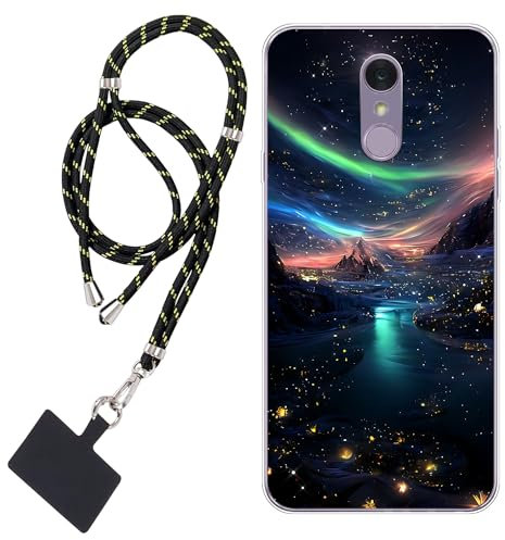 WUACYEAMING Hülle für LG Q7,Mode Chic Muster Ultra Dünn TPU Silikon Schutzhülle Slim Case Cover Berglandschaften+1*Tragbares Universal-Lanyard