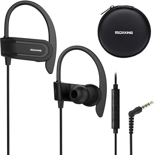 MOXKING Sport-Kopfhörer, kabelgebunden, mit Mikrofon, schweißfest, zum Laufen, Over-Ear-Kopfhörer mit Ohrbügel, In-Ear-Jogging-Kopfhörer für Workout, Training, Fitnessstudio, kompatibel mit…