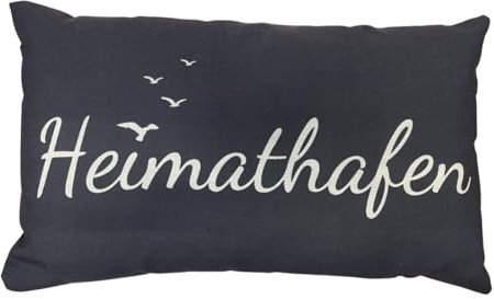 Bada Bing Deko Kissen mit Spruch Heimathafen in grau - Sofakissen in 30 x 50 cm - Kuschelkissen mit Bezug und Füllung - Dekoration Couchkissen Zierkissen fürs Wohnzimmer Schlafzimmer und Couch Maritim