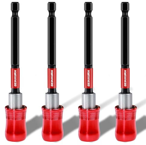 Geinxurn 4” Impact Screwdriver Bit Holders, 4PC Magnetic Extension Quick-Change Socket Drill Bit Holder Cr-V SteelHex Shank Quick Release Drill Bit Guide