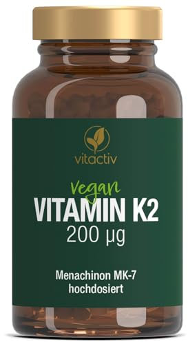 VITACTIV Vitamin K2 Tabletten 200 µg - 90 Stück (3 Monate) - Vitamin K2 MK7 All Trans Menaquinon - Für Knochen & Blutgerinnung, Alternative zu K2 Tropfen - Hochdosiert, hohe Bioverfügbarkeit, Vegan