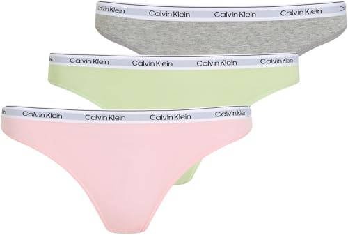 Calvin Klein Damen 3er Pack Slips Bikini Form Baumwolle mit Stretch, Mehrfarbig (Highline Green/Buff Pink/Gry Htr), L