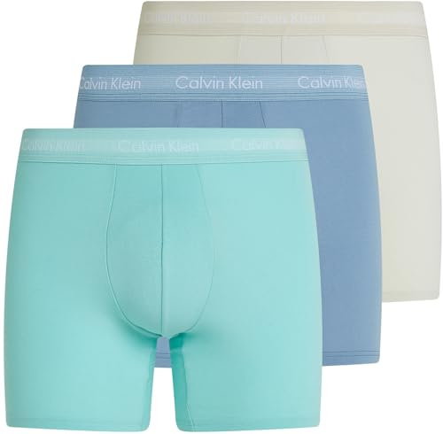 Calvin Klein Herren 3er Pack Boxershorts Briefs Boxer Brief Stretch, Mehrfarbig (Faded Denim, Celadon Tint, Beau Bl), S
