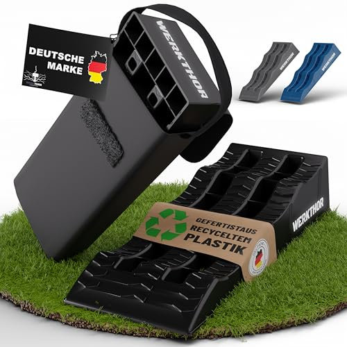 WERKTHOR Auffahrkeile für Wohnmobil - TEST SEHR GUT - [2er Set] Hochbelastbare Auffahrkeile für maximalen Halt [<3t] - Auffahrkeile für Wohnwagen Wohnmobil & Anhänger