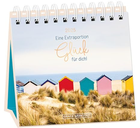 Tischkalender - Extraportion Glück - Kalender 2025 - Grafik-Werkstatt-Verlag - Monatsplaner mit praktischem Aufsteller und Spiralbindung - 16 cm x 15 cm