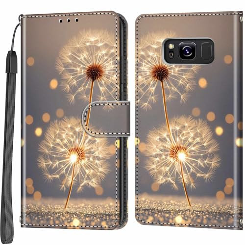 Handyhülle für Samsung Galaxy S8 Hülle, Löwenzahn | Magnetische, Stoßfeste Faltbar Klapphülle, Standfunktion, Kartenfächern, Geldbeutel, PU Lederhülle, Handytasche