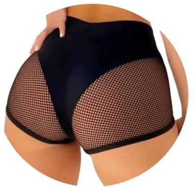 ORANDESIGNE Scrunch Butt Sportshorts Damen Push Up Booty Nahtlos Biker Yoga Fitness Gym Shorts Hohe Taille Pole Dance Rüschen Bikini Rave Cut Out Clubwear D Schwarz M