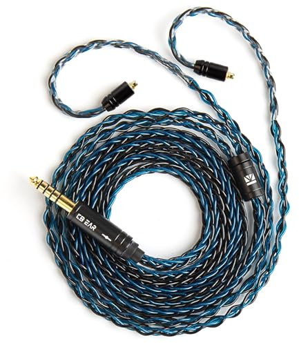 KBEAR ST12 MMCX IEM Cable, in Ear Monitor Replacement Earbuds Earphone Cable, 8 Core 4N OFC Silver-plated HiFi Headphone Wire Extension Cord for TIN Audio T2 T3 Shure Earphones(Black-Blue, MMCX 4.4MM)