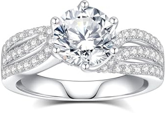 AmoreNel Prinzessin Diana Kate Middleton Klasse Edelstein Geburtsstein Saphir Halo Moissanit Verlobungsringe für Frauen 1.24673834ct Jahrestag 18K Weißgold vergoldet 925, Sterling Silber, Moissanit