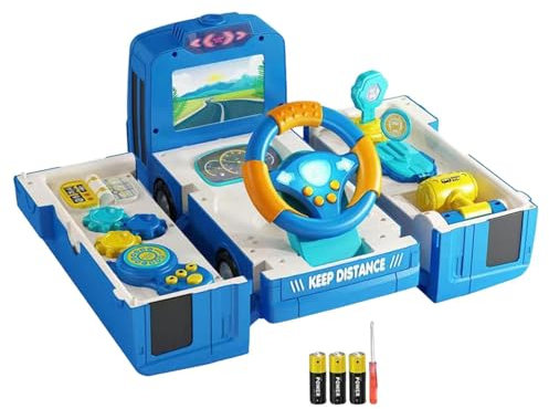 Simulation Lenkrad Getriebe Spielzeug, Spielauto ab 2 Jahre, Frühes Lernspielzeug mit Ton Und Licht, Interaktives Lenkrad Spielzeug Baby Geschenk Kinderspielzeug Mädchen Junge, Blau