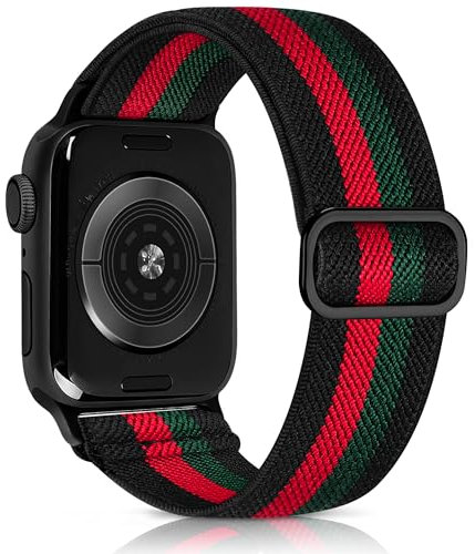 Aegce Elastic Sport Band Compatible with Apple Watch 49mm 46mm 45mm 44mm Men Women, Stretchy Solo Loop Nylon Strap for iWatch Ultra SE 3 2 1 Series 11 10 9 8 7 6 5 4, Black Red Green