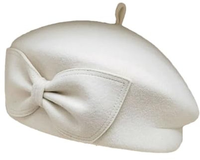 Wvapzxx Eleganter Fascinator aus Wolle, für den Winter, Schleife, Filzhut für Damen, Fedora-Hut, Cocktail, Kirche, Hochzeit, Pillbox, elfenbeinfarben, Einheitsgröße