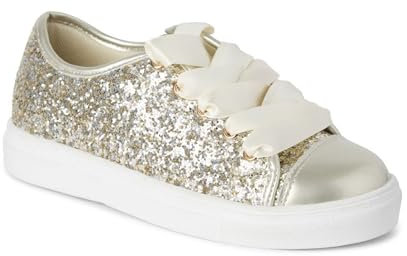 Zapatillas Deportivas con Purpurina y Cordones de Cinta de Raso para niñas - Zapatillas Bajas Brillantes tamaño 34