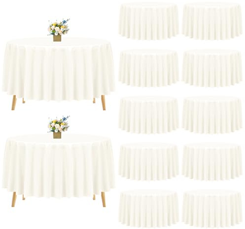 12 Stück Runde Tischdecke, elfenbeinfarben Polyester 228 cm waschbar runde Tischdecke für Hochzeit, Party, Bankett, Esszimmer, Buffet