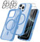 Magnetic Cover per iPhone 16 Pro Compatibile con 2 vetri temperati e 2 vetri per fotocamera, Translucent Matte Slim Back PC+TPU Bumper Shockproof - Blu