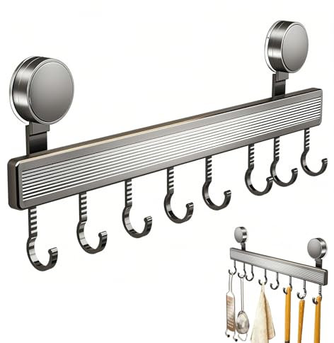 CHXAOM Saugnapf Haken Selbstklebend 20kg Tragkraft, Einfach Ohne Bohren Montieren, Hakenleiste für Küche, Badezimmer Flur Hält Auf Glas, Fliesen, Metall(Gun Grey,mit 4 Haken 30cm)