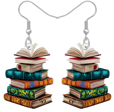 RAIDIN Acryl Vintage Buch Stack Ohrringe für Damen Mädchen Niedlich Lehrer Student Anerkennung Buchhaufen Baumeln Schmuck Geschenke für Buchliebhaber Bibliothekar zurück zu Schule Reize