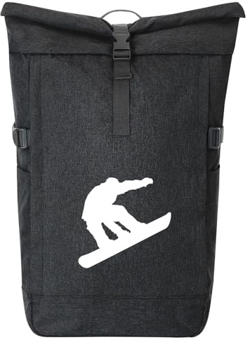 Huuraa Kurierrucksack Snowboarden Silhouette 30-44 Liter Black Melange Fairtrade Rolltop Rucksack Geschenkidee