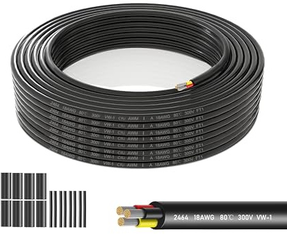 SCHDRA UL2464 18 AWG 3 Core Low Voltage Cable, 3x0.75mm², 82.02 ft | UL2464 low voltage cable with stranded tinned copper and flexible PVC for LED, sensors, solar and automotive projects