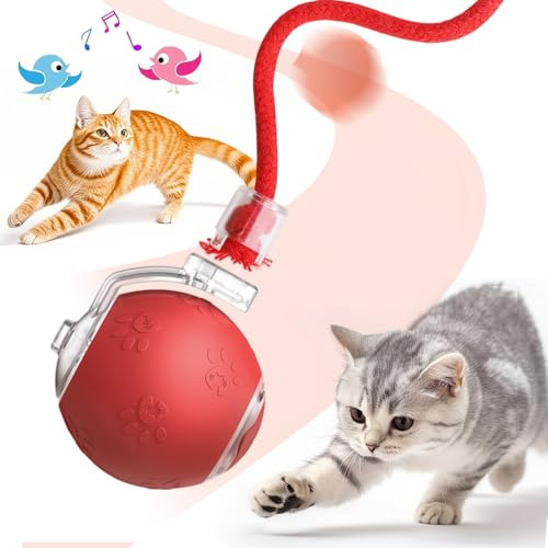 COSEN Interaktives Katzenspielzeug, 2025 Neu Katzenspielzeug Selbstbeschäftigung, Chewie Rolling Ball mit Vogelgesang LED 3 Modi Katzenball Elektrisch 360° Rolling Smart Ball für Katzen Hunde