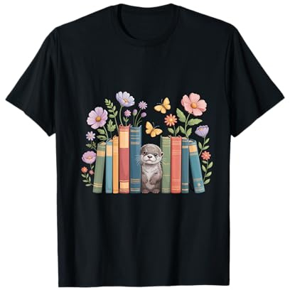 Amanti del Libro Carino Lontra Fiori Bookworm Lontra Mare Maglietta