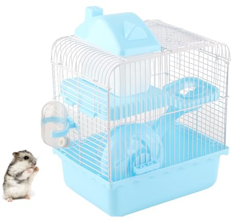 2-stöckiger Hamsterkäfig, Haustierhaus für kleine Hamster mit Laufrädern, Wasserflasche und Futternapf (Blau)