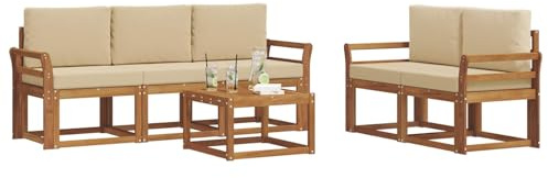 vidaXL Outdoor-Sofagarnitur mit Kissen 6 pcs Natur und Beige, Outdoor-Sofa, modernes Modul-Design, Lounge-Set für Terrassen, strapazierfähige Gartenmöbel für den Outdoor-Komfort