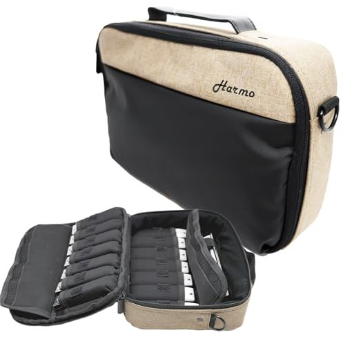 Harmo Pro Harmonica Carry Case - Harmonica Storage & Carrying Case With Shoulder Strap, Zippered Display Case for 14 Harmonicas including Seydel, Suzuki, Built-in Mic & Cable Pockets - Made in the USA