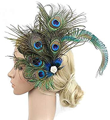 Fodattm Damen Bohemian Pfauenfeder Haarspange - Elegant Fascinator, Hochzeit, Party, Dance - Haarspange, Haarschmuck, Pailletten, Showgirl - Erwachsene Frauen, 1 Stück