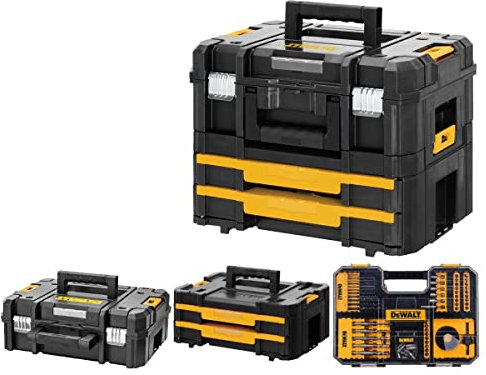 Dewalt Drill Case TStak Combo II + IV Tool Storage Boxes + 100pc Accessory Set