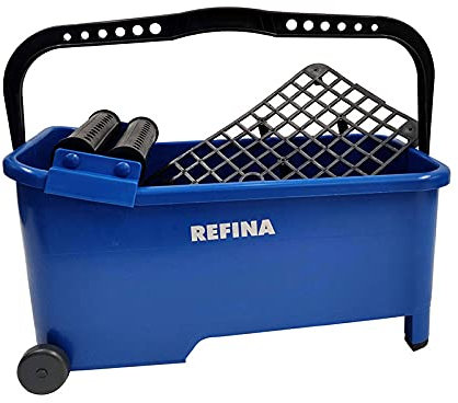 REFINA 16L Double Roller Wash Bucket for Washing & Rinsing Sponge Floats - 500 x 260 x 230mm Washboy w/Separation Grid, 2 Wheels & Carry Handle - Lightweight & Durable Wash Tub