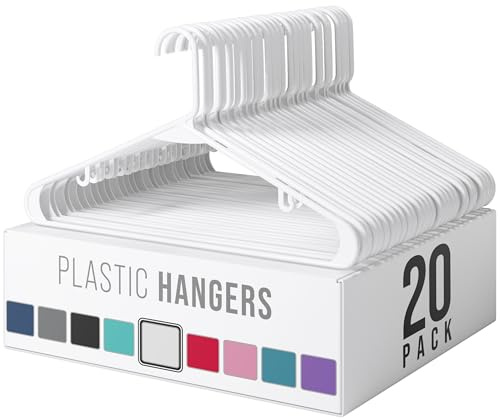 Plastic Hangers 20 Pack White - Clothes Hangers - Makes The Perfect Coat Hanger and General Space Saving Hangers for Closet and New Apartment Essentials - Percheros Ganchos para Colgar Ropa Hangars