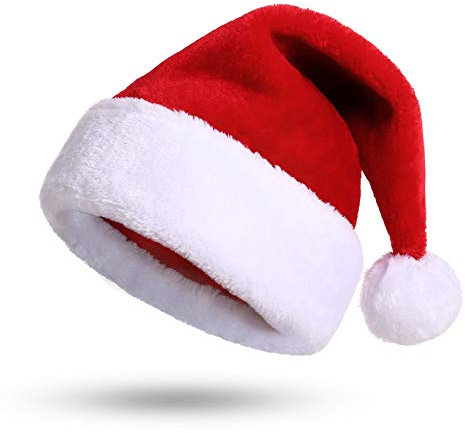 KONVINIT Weihnachtsmütze Kinder,Rot Plüsch Nikolausmütze Kinder Warm Weihnachtsmann Mütze mit weißem Plüschband und Pompon,rot