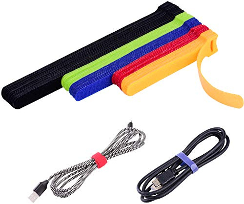 OneLeaf Wiederverwendbare Kabelbinder mit Haken und Schlaufe, Mehrzweck-Kabelbinder, Kabelmanagement, verstellbare Kabelbinder für Computer/TV/Elektronik, 3 Größen und 5 Farben, 60 Stück