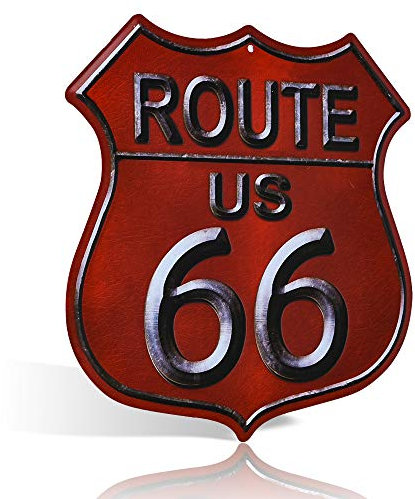 Metall-Blechschild Route 66, Vintage, rustikal, für Garage, Mann und Höhle, Wanddekoration