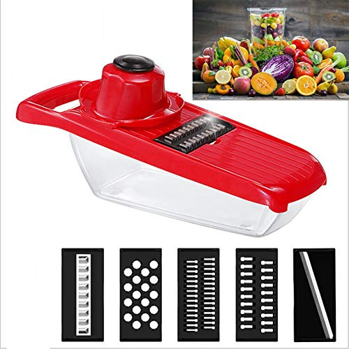 MAJUN Adjustable Vegetable Grater -5 in 1 Vegetable Spiralizer Mandoline Cutter and Shredder, Kitchen Multipurpose Julienne Grater with Storage Box and Hand Guard