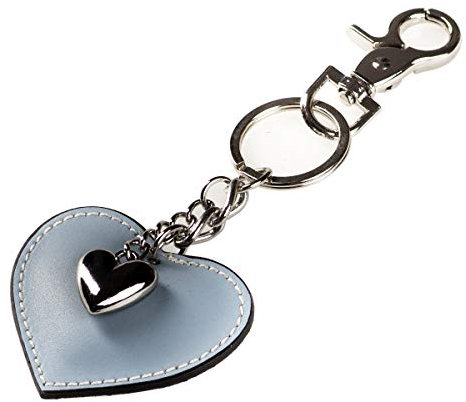 Schlüsselanhänger mit Herz aus Leder und ein Schmuck-Herz aus Metall inkl Karabiner | Schlüsselband für Auto | Geschenk für Sie & Ihn | Valentinstag Geburtstag | Made in Italy (Himmelblau)