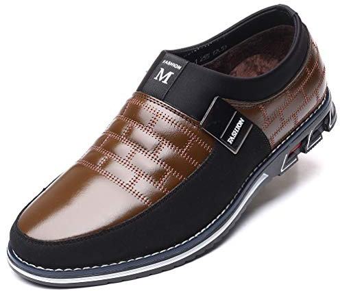 COSIDRAM Men Casual Dress Shoes Loafers Walking Soft Winter Warm Brown 8.5