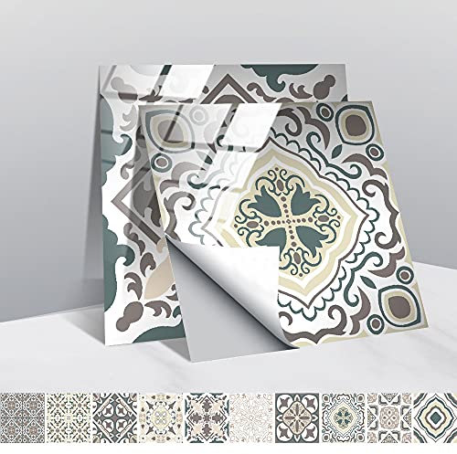 30pcs Wall Tile Stickers, Hiser Square Retro Bohemia Monaco Style Waterproof Decals Mosaic Sticker for Kitchen Living Room Bathroom Home Floor DIY Decor Self-Adhesive (Elegant gray,20x20cm)