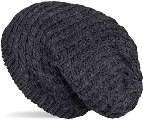 styleBREAKER Unisex Strick Beanie Mütze grob gestrickt, Slouch Longbeanie, Grobstick Winter Strickmütze 04024158, Farbe:Dunkelgrau