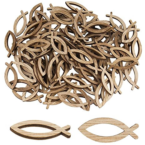 100 Stück Holz Fisch Deko Tischdeko Taufdeko Verzierung für Taufe Kommunion Konfirmation Firmung Decoration