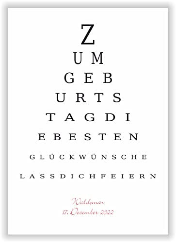 Sehprobentafel Sehtest lustiges Geburtstag Bild - persönliches Geschenk Geschenkidee Partydeko Geburtstagsgeschenk Geburtstagsdeko Party Zubehör Geburtstagskarte