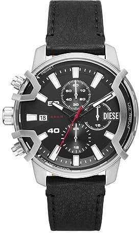 Diesel Herrenuhr Griffed, Chronographenwerk, 42 mm silbernes Edelstahlgehäuse mit Lederarmband, DZ4603