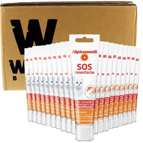 W West Boxx Box aus 20x Innenfarbe 100 ml, Wandfarbe weiß mit hoher Deckkraft, Tube mit Schwammaufsatz zum schnellen Ausbessern von Flecken